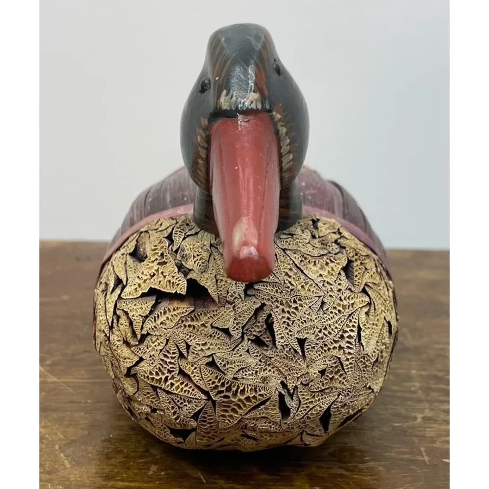 Hand Carved Wood Duck Figurine Rustic Corn Husk Farmhouse‎ Decor Folk Art 11